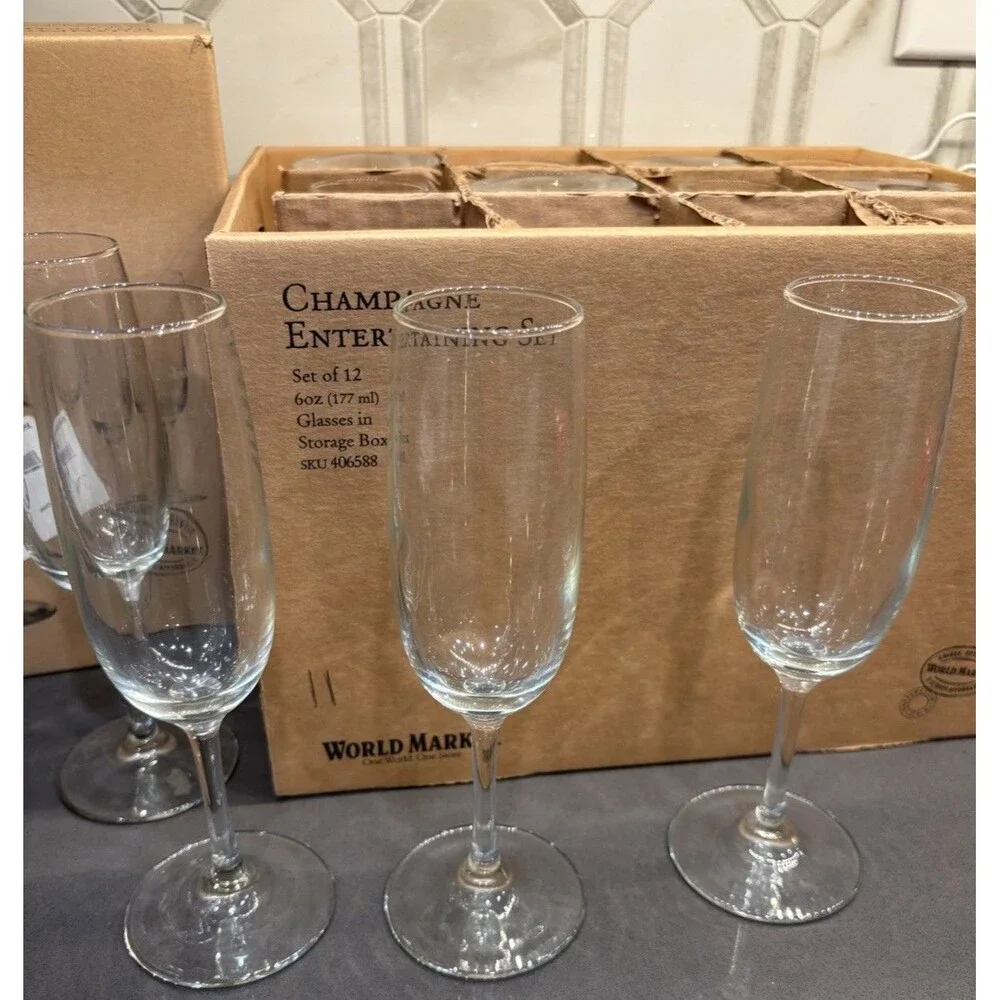 World Market 12pc Champagne Glasses Entertaining Set in Storage Box 8